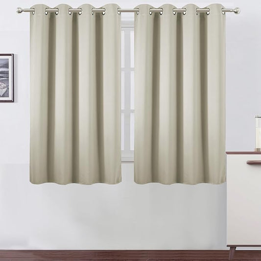 LEMOMO Blackout Curtains 66 x 54 Inch Long Light Beige Curtains Set of 2 Panels