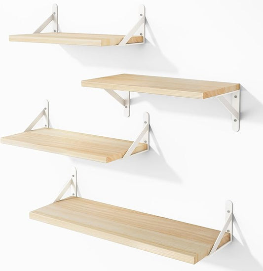 YGEOMER Floating Shelves for Wall, Different Sizes Natural Wood Wall Shelves
