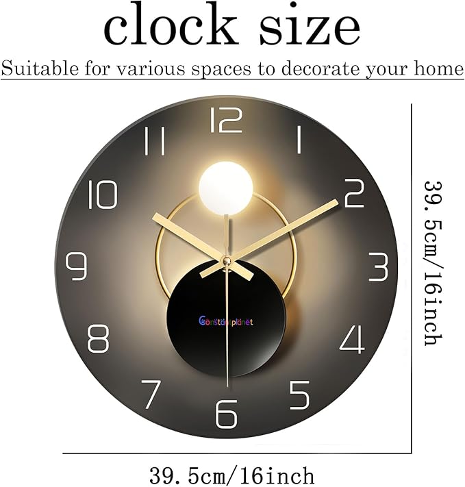 Large Wall Clocks Battery Operated 16 Inch Round Glass Analog Wall Clock Silent