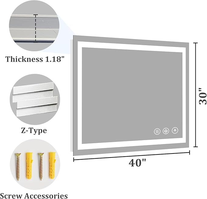 Koonmi 36"x30" LED Mirror for Bathroom, 90CRI Anti-Fog Vanity Mirror
