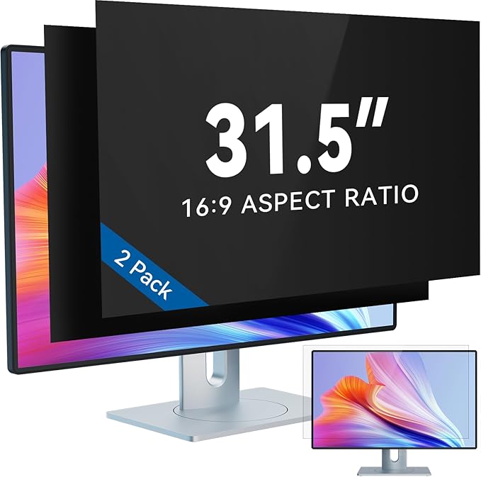 IPROKKO [2-Pack] 31.5 Inch Computer Privacy Screen Filter for 16:9 Widescreen Monitor, Removable 31.5in Anti Blue Light Glare Privacy Shield, Anti Spy Security Protector for Hp Dell Asus Acer Samsung