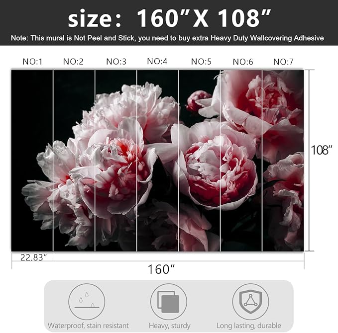 Black Peony Pink Floral Living Room Fabric Wallpaper Bedroom Bathroom Dark