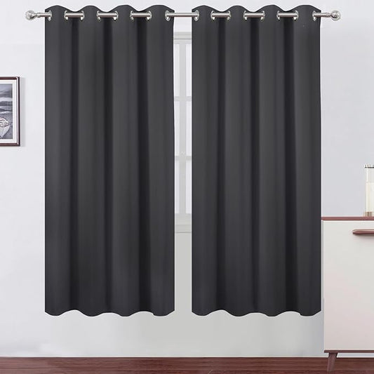 LEMOMO Dark Grey Thermal Blackout Curtains/52 x 72 Inch/Set of 2 Panels Room