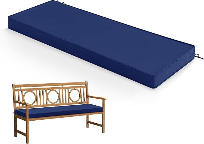 Summsun Outdoor Bench Cushion: Waterproof and Fade Resistant Patio Furniture Cushions - Non-Slip Bench Pad Cushion with Removable Cover for Garden Swing Porch Sofa Settee, 59 x 18 Inch, Navy Blue