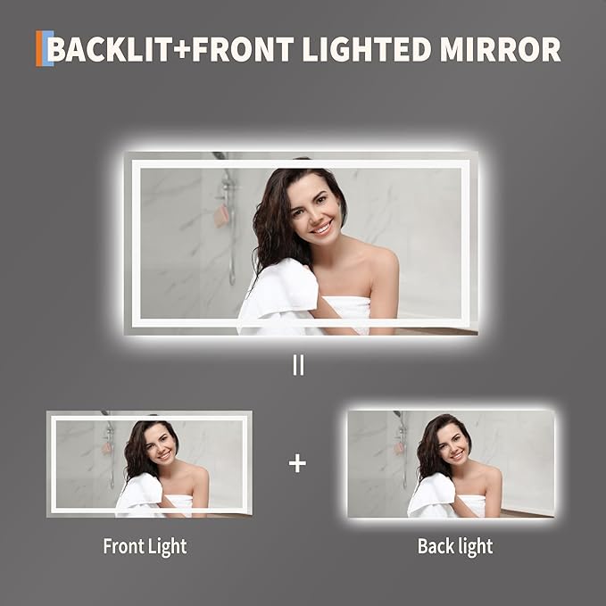 LED Bathroom Mirror 50 x 26 inch, Lighted Bathroom Vanity Mirror