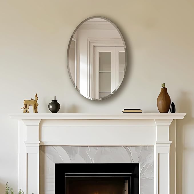 Bathroom Mirror for Over Sink, Oval Frameless Mirror, Beveled Polished Wall