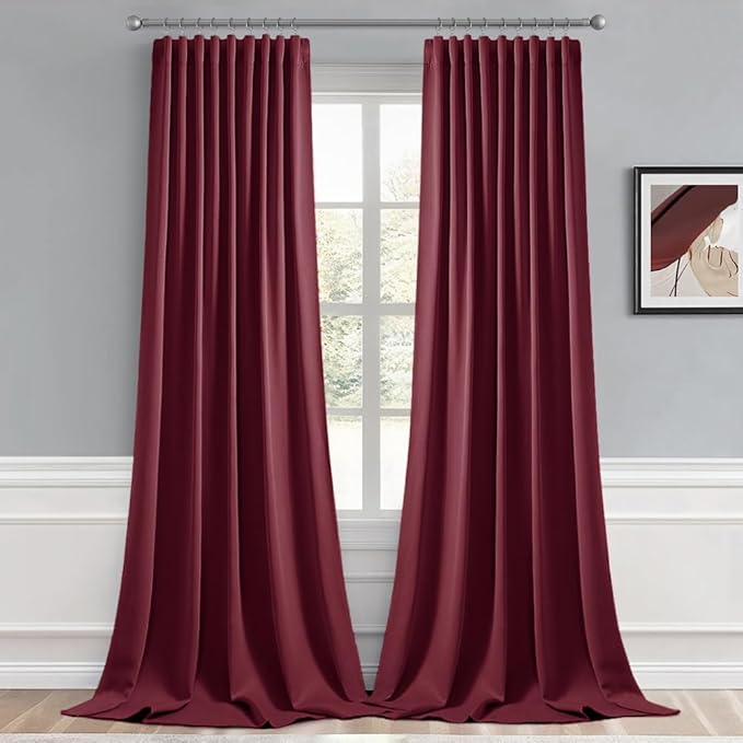 MIULEE Christmas Wine Red Back Tab Blackout Curtain 96 Inch Long 2 Panels Set