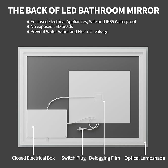 Koonmi 55"x36" LED Mirror for Bathroom, 90CRI Anti-Fog Vanity Mirror