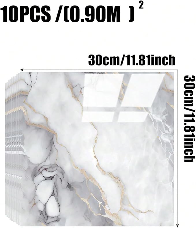 Chejiaye 10pcs Marble Peel and Stick Backsplash Waterproof Washroom Wall Panels