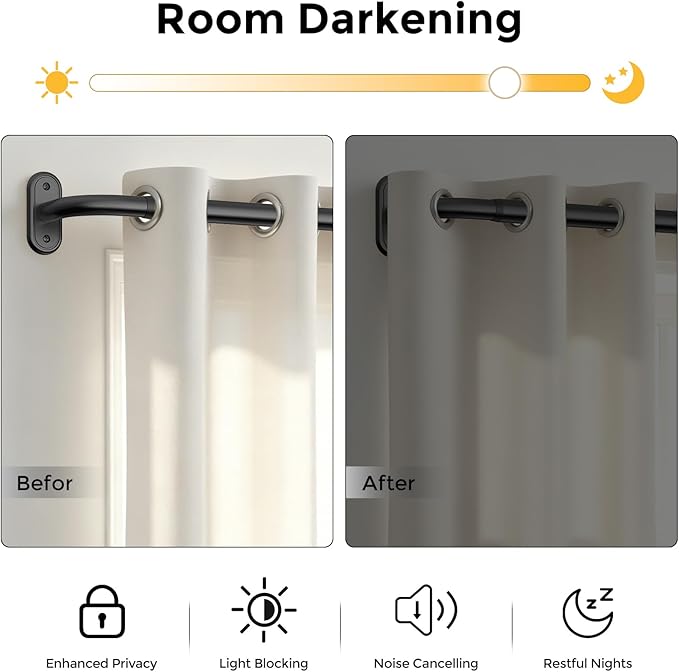 Curtain Rods 36-88 Inch, 1 Inch Adjustable Heavy Duty Room Darkening Window