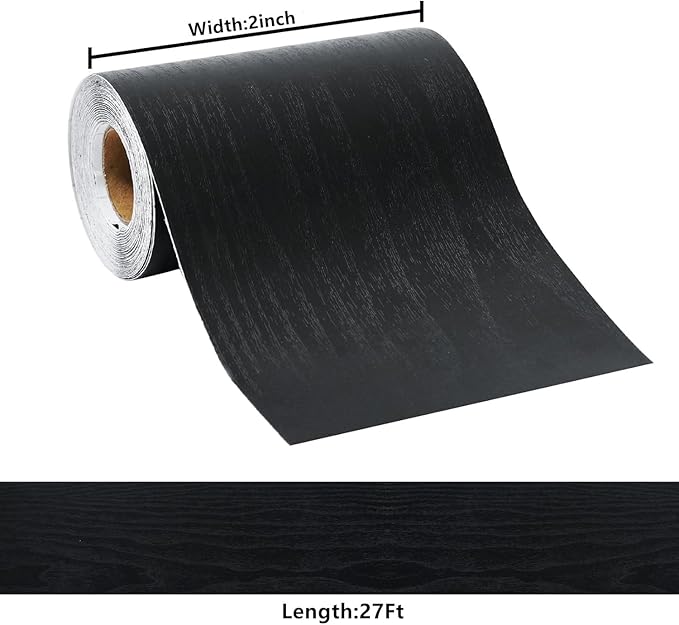 DESOMINOR 27FT Black Border Peel and Stick Black Wood Grain Wallpaper Border