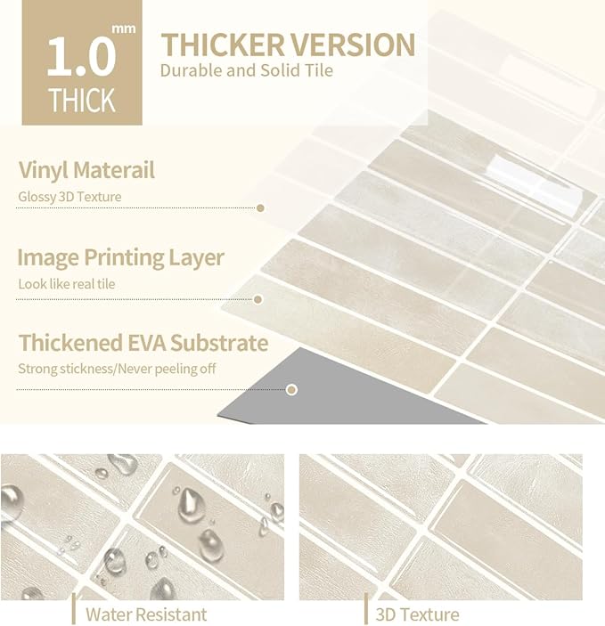 Peel and Stick Backsplash 3D Wall Tiles, Self-Adhesive, Oil Proof, Waterproof