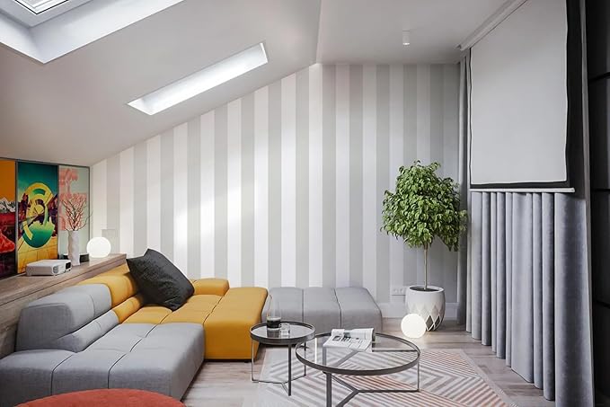 Guvana 17.7"x197" Striped Peel and Stick Wallpaper Grey and White Contact Paper