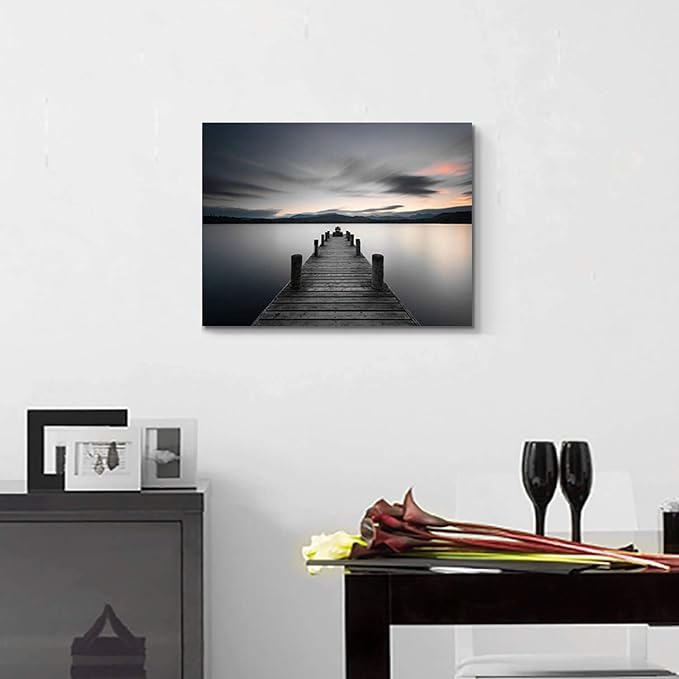 Hardy Gallery Lake Pier Canvas Wall Art: Vintage Wooden Dock Artwork Painting for Living Room (24'' x 18'' x 1 Panel)
