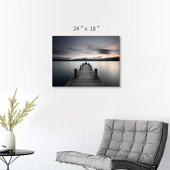 Hardy Gallery Lake Pier Canvas Wall Art: Vintage Wooden Dock Artwork Painting for Living Room (24'' x 18'' x 1 Panel)