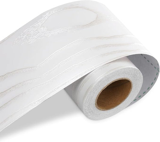 LACHEERY 50ft x 3in Silver White Wood Wallpaper Border Peel and Stick Wall