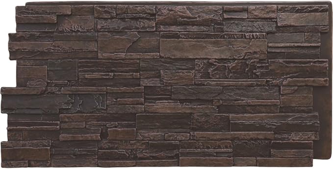 EverStone Cascade Faux Stone Panel, 48 5/8"W x 24 3/4"H x 1 1/4"D, Dark Tobacco