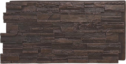 EverStone Cascade Faux Stone Panel, 48 5/8"W x 24 3/4"H x 1 1/4"D, Dark Tobacco