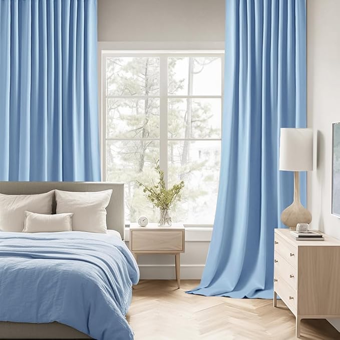 MIULEE Sky Blue Back Tab Blackout Curtains 63 Inch Length 2 Panels Set