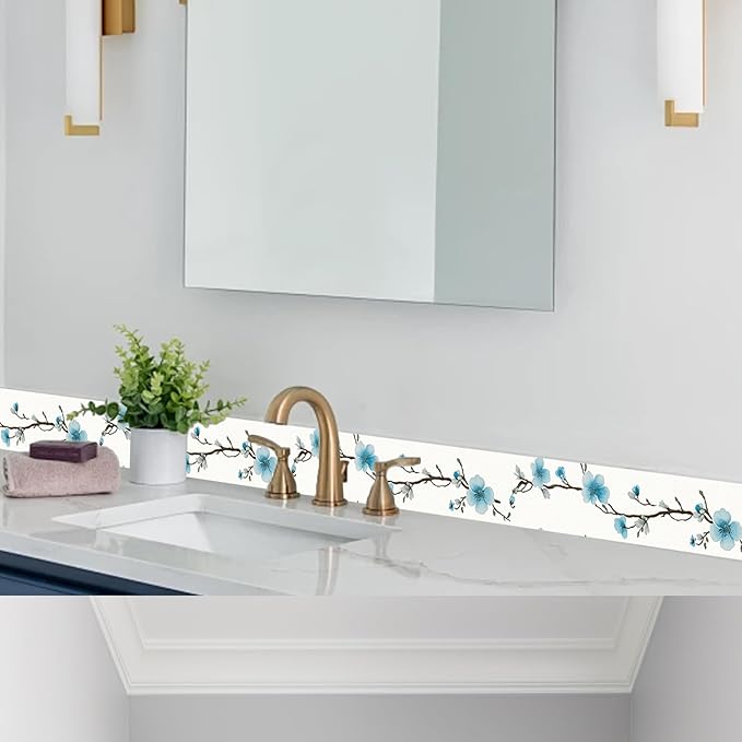 HOMETITUTE Wallpaper Border Peel and Stick Blue Blossom Texture Decorative Wall