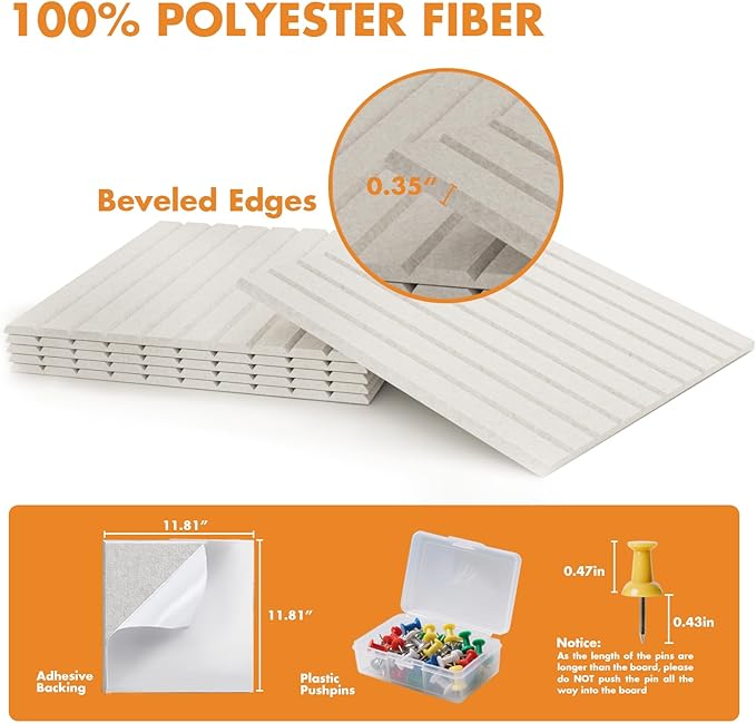 Cork Board Tiles for Wall with Push Pins, Removable 36" x 24" Slat Bulletin