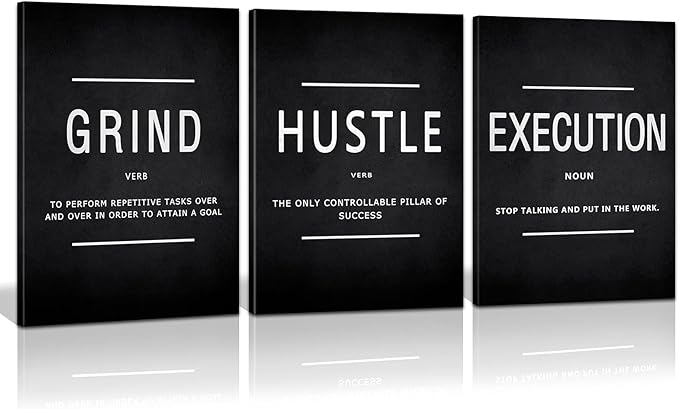 KAWAHONE Canvas Painting Wall Art, Grind Hustle Execution Motivational Wall Art