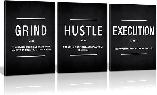 KAWAHONE Canvas Painting Wall Art, Grind Hustle Execution Motivational Wall Art