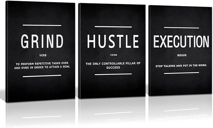 Large Office Painting, Grind Hustle Execution Motivational Poster Entrepreneur