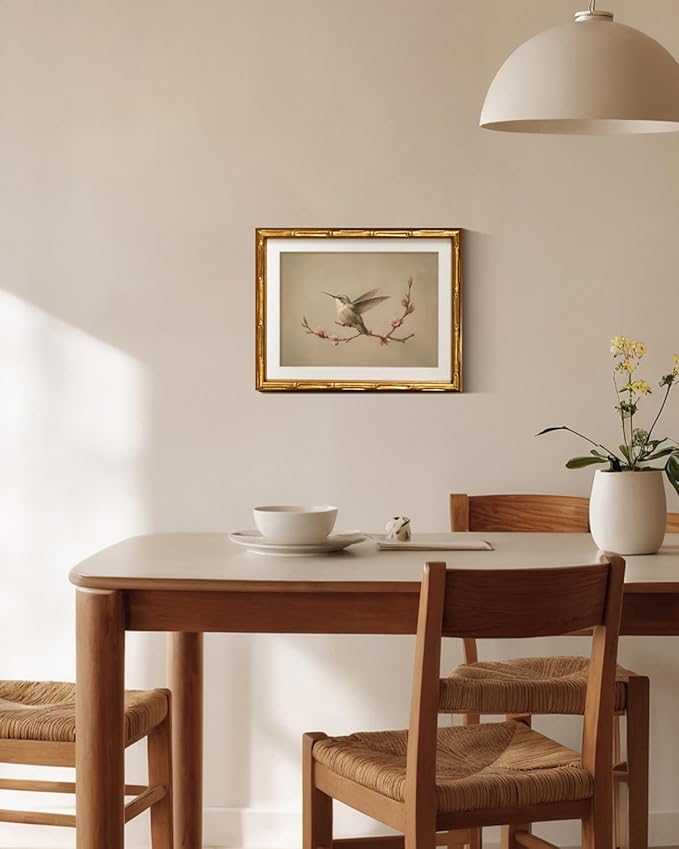 InSimSea Gold Bamboo Framed Canvas Wall Art, Vintage Spring Bird Paintings