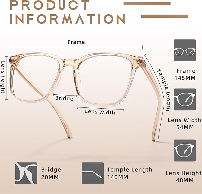 MACJERO Oversized Square Blue Light Blocking Glasses for Women Men, Anti-Fatigue Computer Monitor Gaming Glasses Reduce Eye Strain((transparent Brown)