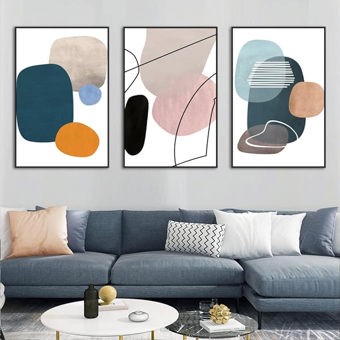 MPLONG Wall Art 3 Pieces Of Framed Decorative Paintings Abstract Simple Orange
