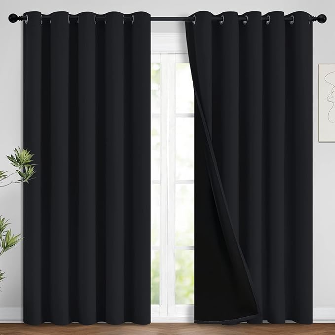 Yakamok 100% Blackout Curtains for Bedroom, 2 Thick Layers Thermal Insulated