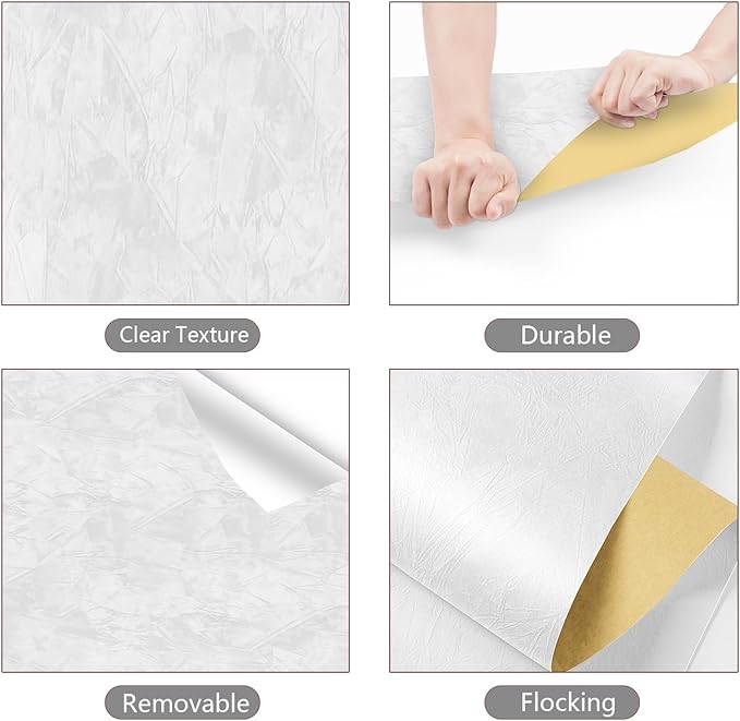 YENHOME Velvet Wallpaper Peel and Stick Textured 17.7"X200" White Velvet Peel