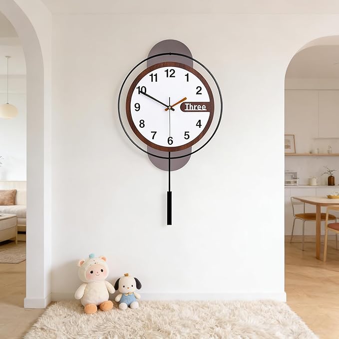 Dankeit Modern Wall Clock with Oak Wood Dial and Silent Movement, 12.6x22.8