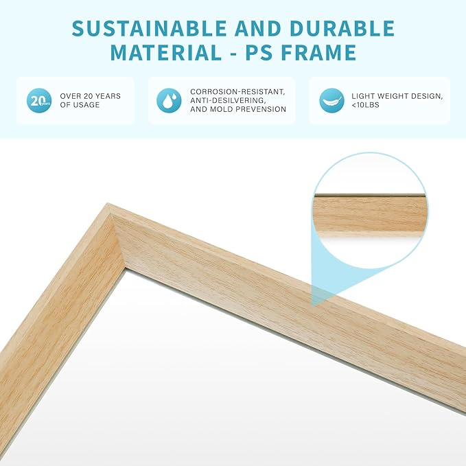 Oak Wood Effect Framed Wall Mirror, 32x40 Rectangle Mirror, Anti-desilvering