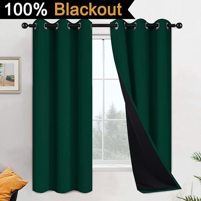 Yakamok 100% Blackout Thermal Insulated Curtains, Room Darkenning Curtains