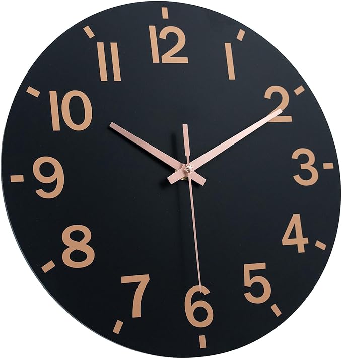 HZDHCLH Wall Clock 12 Inch Silent Non Ticking Wood Battery Operated Black