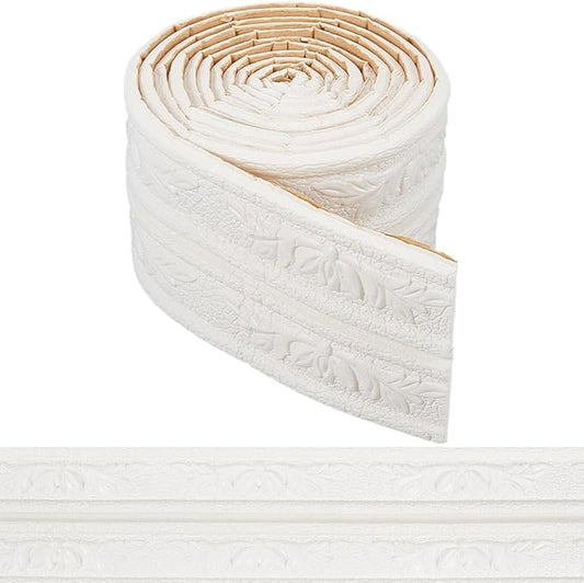 CRASPIRE 90.5 x 3 Wider White Foam Flexible Molding Trim Peel and Stick Self
