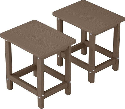 Set of 2 HDPE Outdoor Side Table, Weatherproof Small Outdoor Table for Adirondack, 16.6-Inch Patio Square End Tables for Garden, Backyard, Porch, Deck, Balcony, Poolside (Brown)
