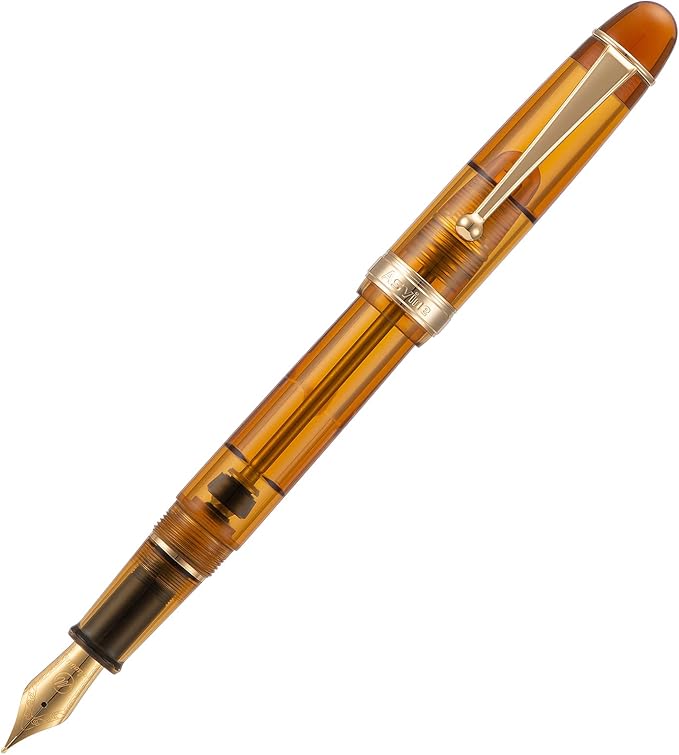 Asvine V126 Vacuum Filling Fountain Pen Extra Fine Nib, Transparent Brown Acrylic, Large-Capacity with Gift Case