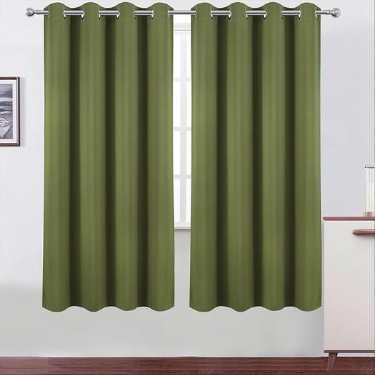 LEMOMO Blackout Curtains 66 x 72 Inch Long Olive Green Curtains Set of 2 Panels