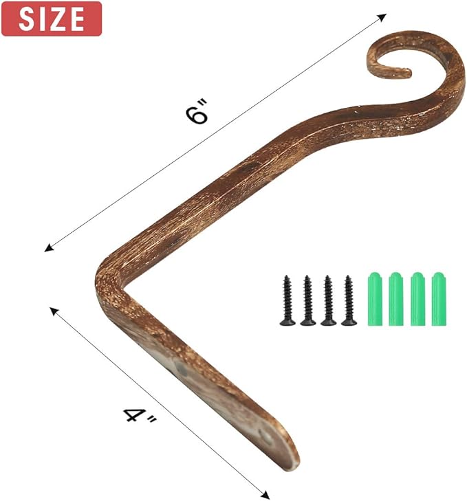 Jardim 2 Pack 6 Inch Premium Decorative Metal Iron Wall Hook, Indoor Outdoor