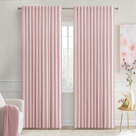 MIULEE Baby Pink Back Tab Blackout Curtains 84 Inch Length 2 Panels Set