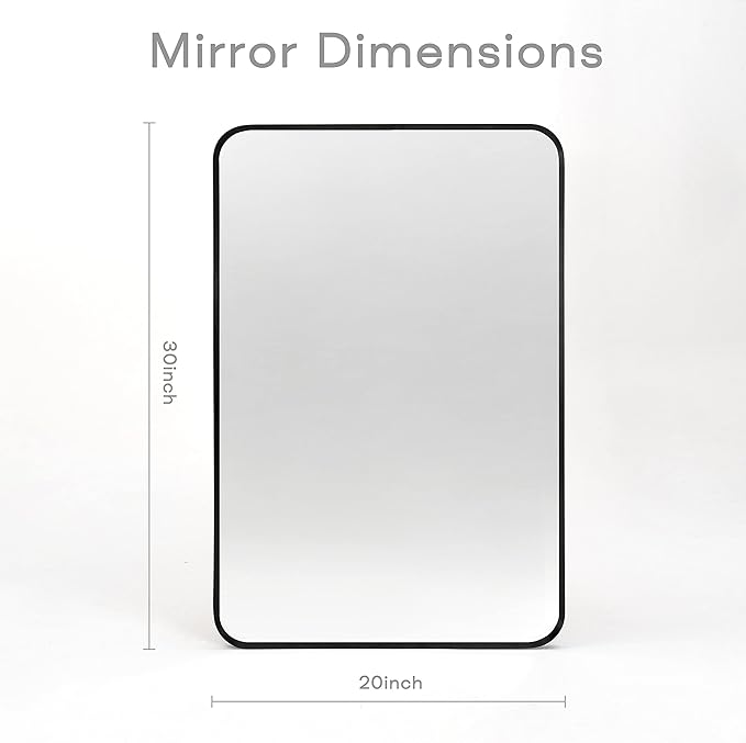 Wall Mount Mirror for Bathroom, Brush Black Metal Framed Rounded Corner