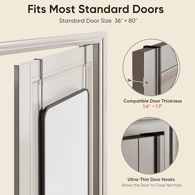 Antok 58"x20" Over the Door Mirror, Full Length Mirror Door Hanging