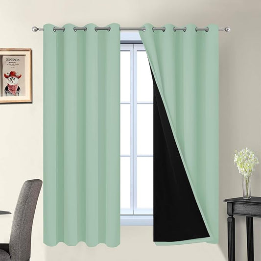 Yakamok Sage 100% Blackout Curtains, Total Blackout Lined Curtain Panels