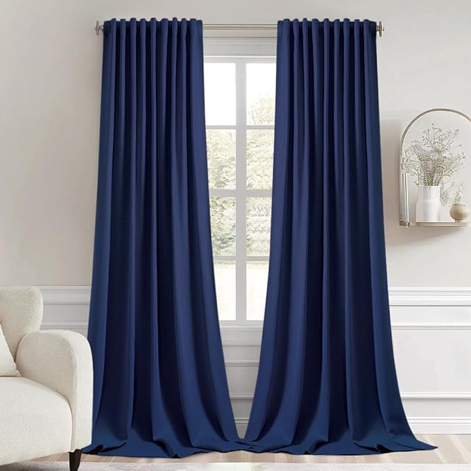 MIULEE Navy Blue Back Tab Blackout Curtains 108 Inch Long 2 Panels Set