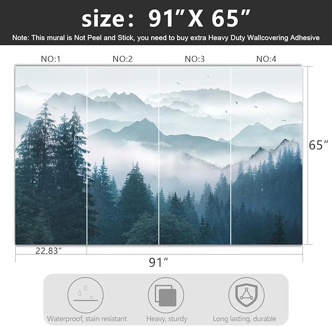 -Foggy Forest Pine Scenery Fabric Wallpaper Living Room Bedroom Bathroom