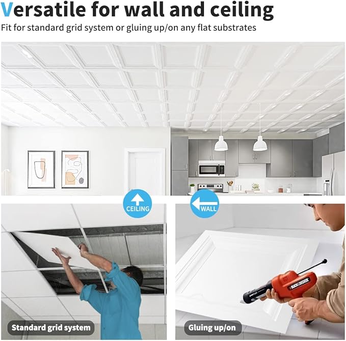 Art3d 36-Pack Square Drop Ceiling Tile 2ft x 2ft in White, PVC Ceiling Panel 24