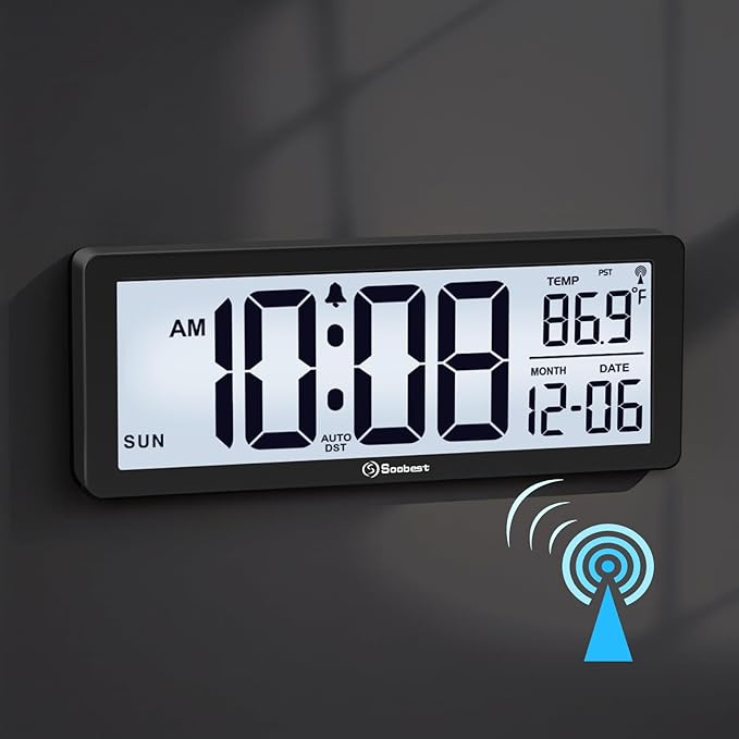 Soobest 8.5" Atomic Digital Wall Clock, Never Needs Setting, Auto Time Sync